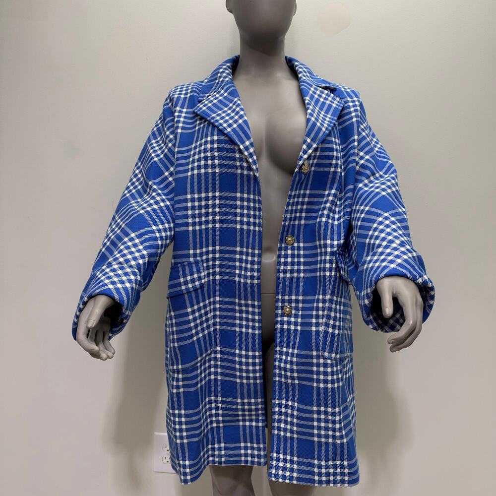 NWT Marina Rinaldi Blue & White Checked Overcoat US 16 Preppy Coastal Academia - Picture 4 of 12